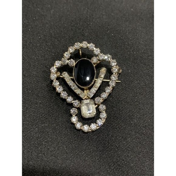 Carl Art 1/20 12k Gf‎ Brooch Clear Rhinestones Black Stone - Picture 1 of 4